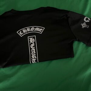 Chrome Hearts Black Tee with White Gothic Cross Print